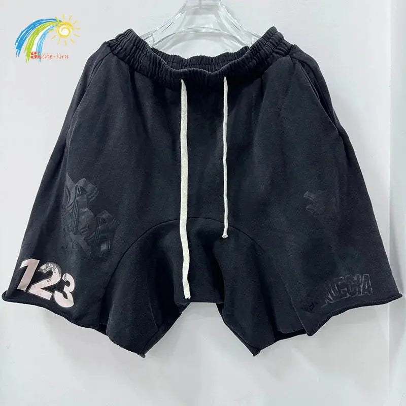 Unisex Vintage Washed Cotton Drawstring Logo Shorts