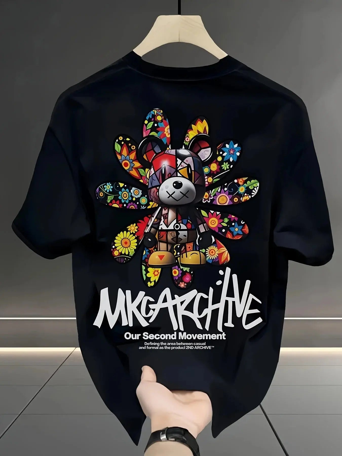 Men's Graphic Cotton T-Shirt With Sunflower Bear Print