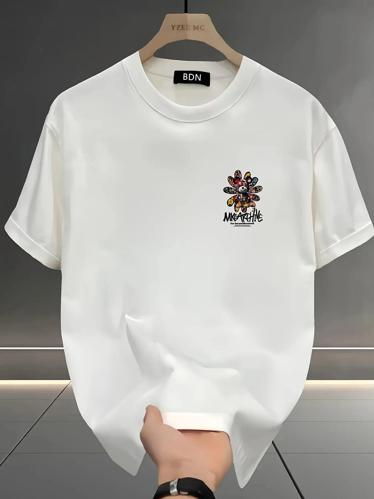 Men's Graphic Cotton T-Shirt With Sunflower Bear Print