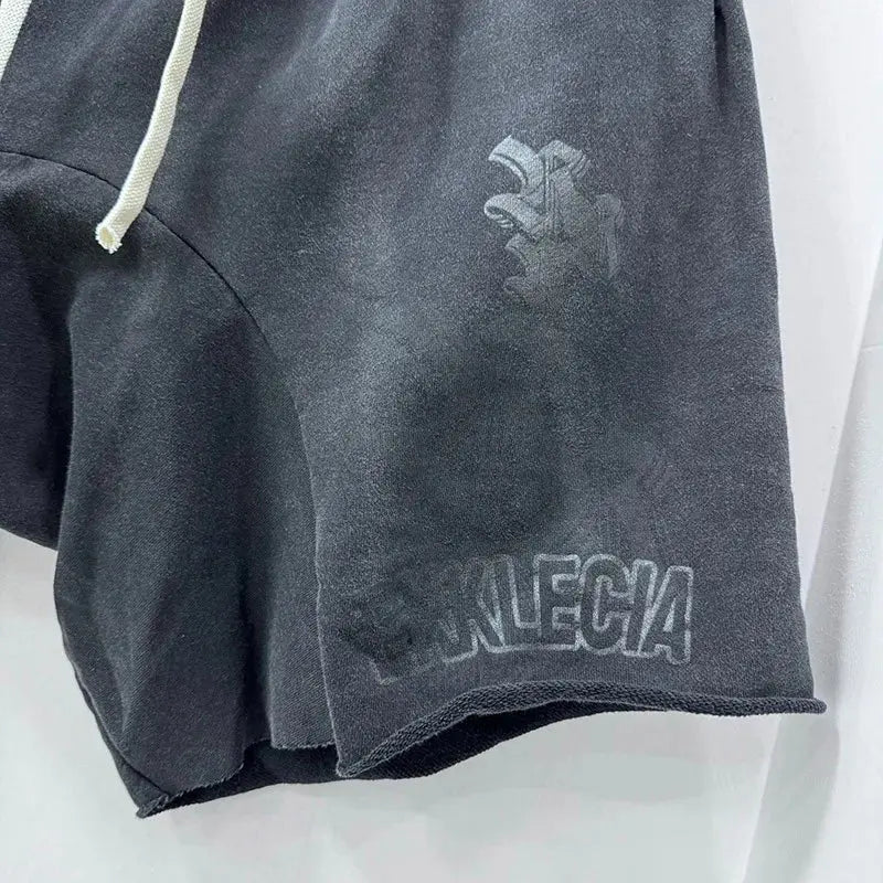 Unisex Vintage Washed Cotton Drawstring Logo Shorts
