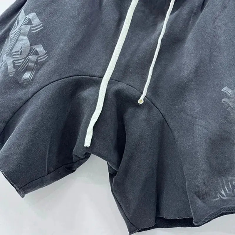 Unisex Vintage Washed Cotton Drawstring Logo Shorts