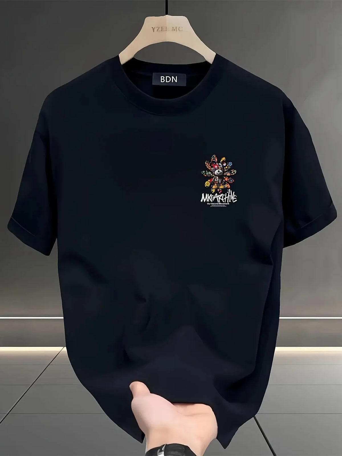 Men's Graphic Cotton T-Shirt With Sunflower Bear Print